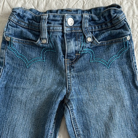 4T vintage western style wide leg, denim jeans + red somebody loves me cardigan - Picture 8 of 15